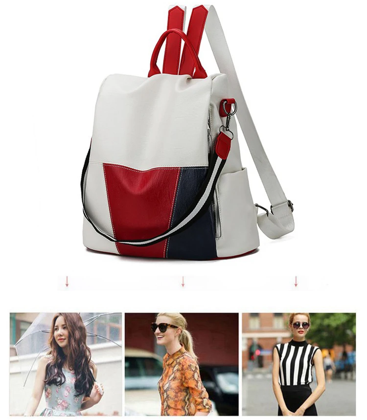 Temperament Ladies Backpacks New Korean Version Fashion Bagpack Pu Contrast Crossbody Bags Personality