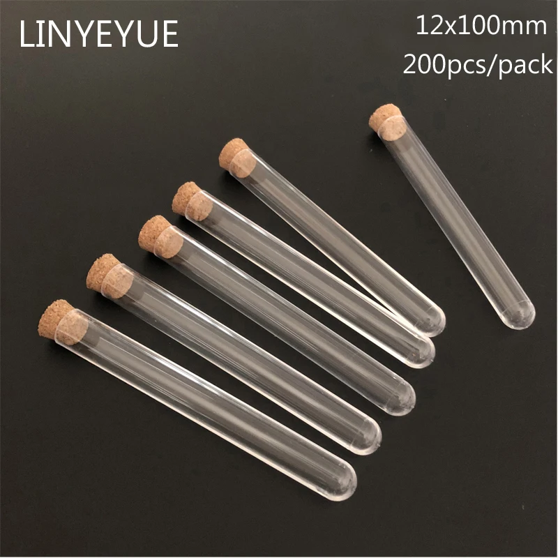 

200pcs 12*100mm 4-inch Plastic Test Tube With Cork U-shape Bottom Wedding favours Spice Tube