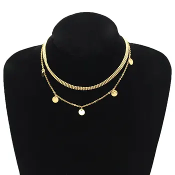 

Fashion Multi-layer Clavicle Chain Necklace Gold Silver Color Bead Sequins Choker Necklaces for Women Neck Jewelry XL496