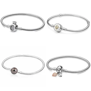 

Moments Crown O Leaves Oxidised Ball Eight-pointed Star Clasp Bracelet Fit Fine Bangle 925 Sterling Silver Bead Charm Jewelry