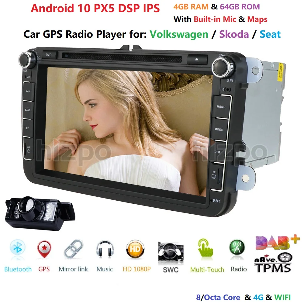 Восьмиядерный Android 10 автомобильный dvd плеер gps 2Din 8 дюймов для Volkswagen V W Skoda POLO PASSAT B6 CC