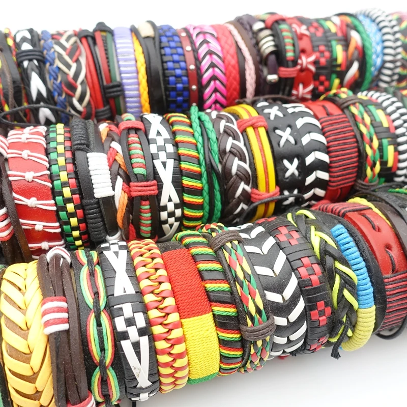 50PCs Cuff Bracelets For Men Women Mix Styles Handmade Leather Fashion Jewelry Party Gift Resizable Box Packed bangle bracelet leather bracelet leather bracelets
