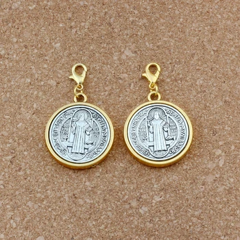 

2pcs /lots St Benedict Cross Medal Floating Lobster Clasps Charm Beads Fit Charm Bracelet DIY Jewelry 27.9x46.2mm A-557b