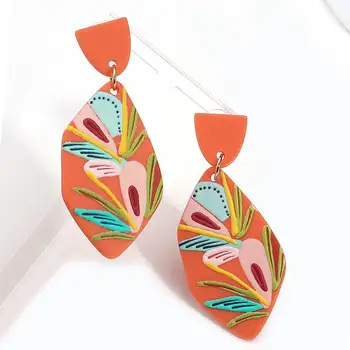 

AENSOA Multiple Simulated Polymer Clay Drop Earrings for Women Unique Colorful Pink Green Graffiti Floral Pattern Acrylic Earing