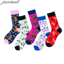 Jerrint/женские хлопковые носки с принтом животных из мультфильмов; милые модные высококачественные носки в стиле Харадзюку; Милые Носки с рисунком медведя и оленя
