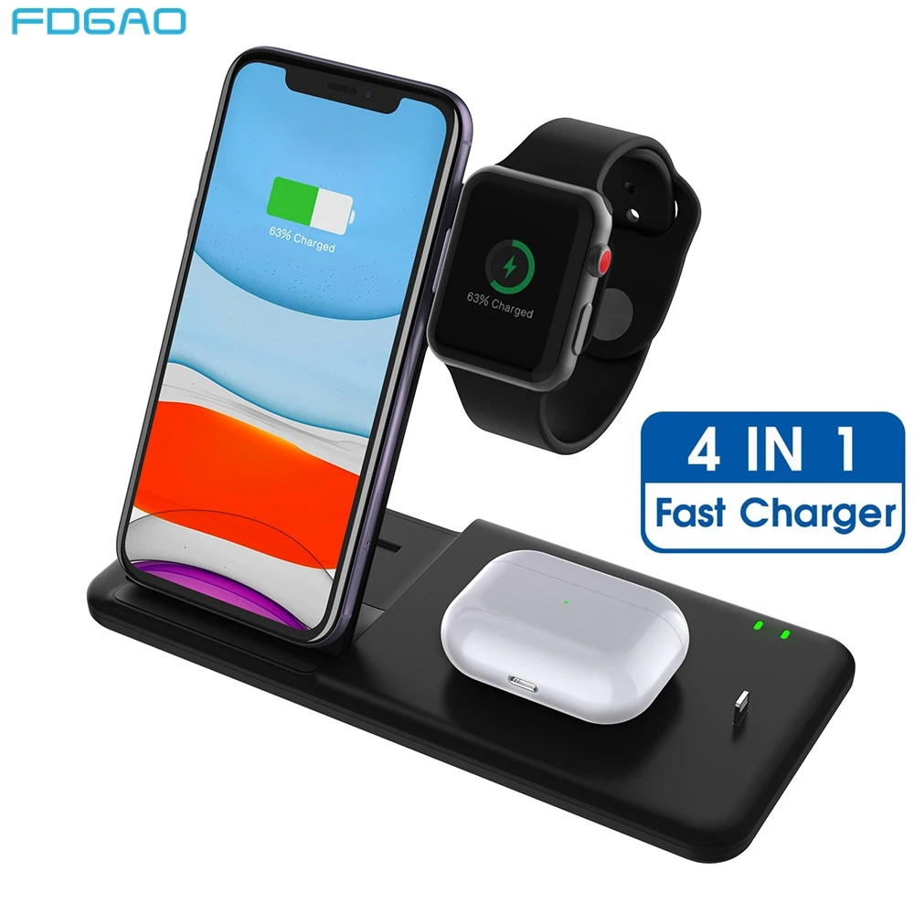Ceny 15W 4 W 1 stacja ładowania dla Apple Watch szybka bezprzewodowa ładowarka qi stacja dokująca dla iWatch 5 4 3 AirPods Pro iPhone 11 XS XR X 8