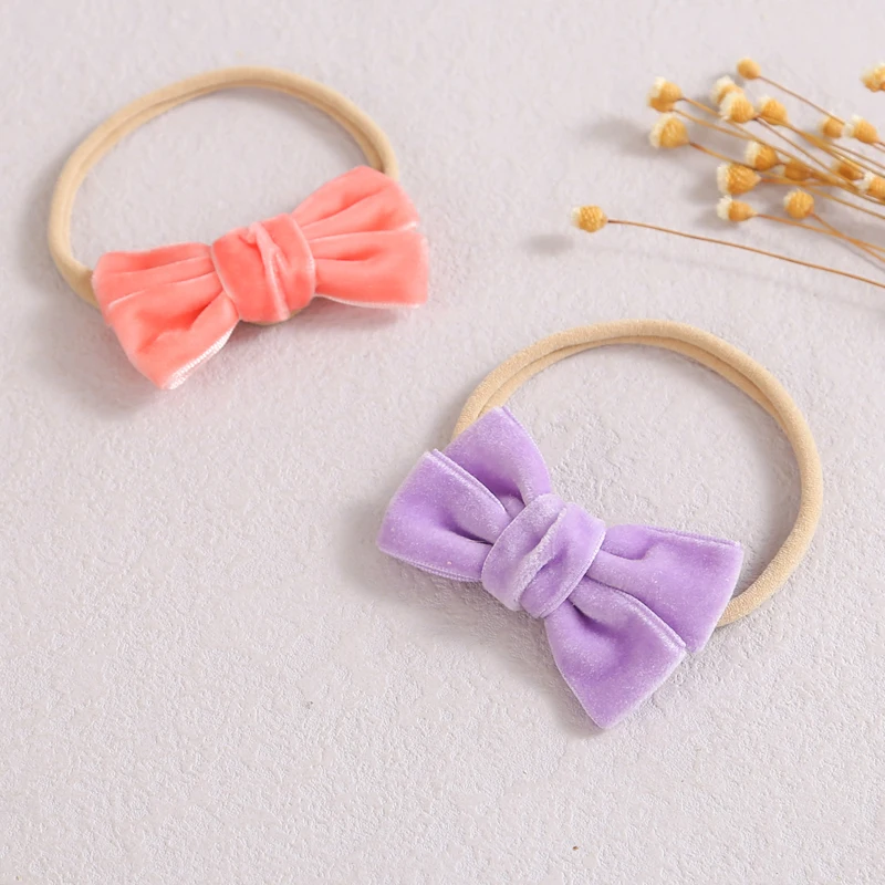 

Baby Bows Headband Velvet Headbands For Children Hair Accessories Thin Nylon Girl Hairbands Candy Color Newborn Little Head Band