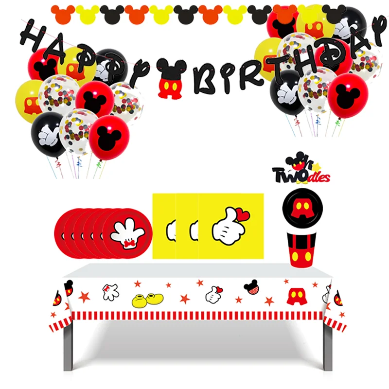 

Mickey Mouse Birthday Party Decorations 8 People Disposable Plate Napkin Cup Tablecloth Party Supplies Tableware Kid Dinner Sets