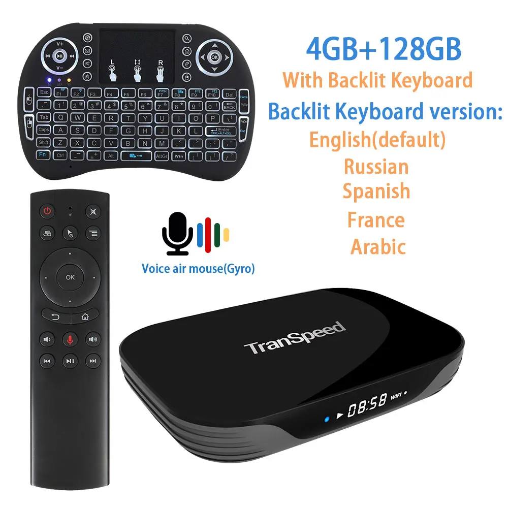 Transpeed Android 9,0 X3-AIR 8K 4K Ultra XDR tv BOX Youtube Netflix wifi Amlogic S905X3 4 ГБ 32 ГБ 64 Гб RGB светильник IP tv Box - Цвет: 128GAimouse keyboard