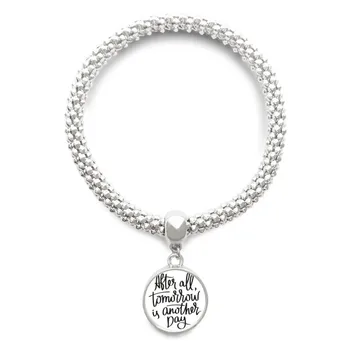 

Tomorrow is Another Day Quote Sliver Bracelet Round Pendant Jewelry Chain