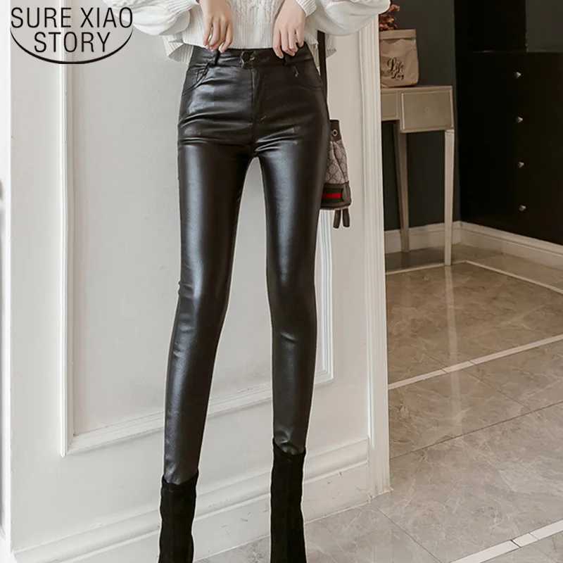 Осень-зима эластичные Эластичные Обтягивающие женские брюки с высокой талией