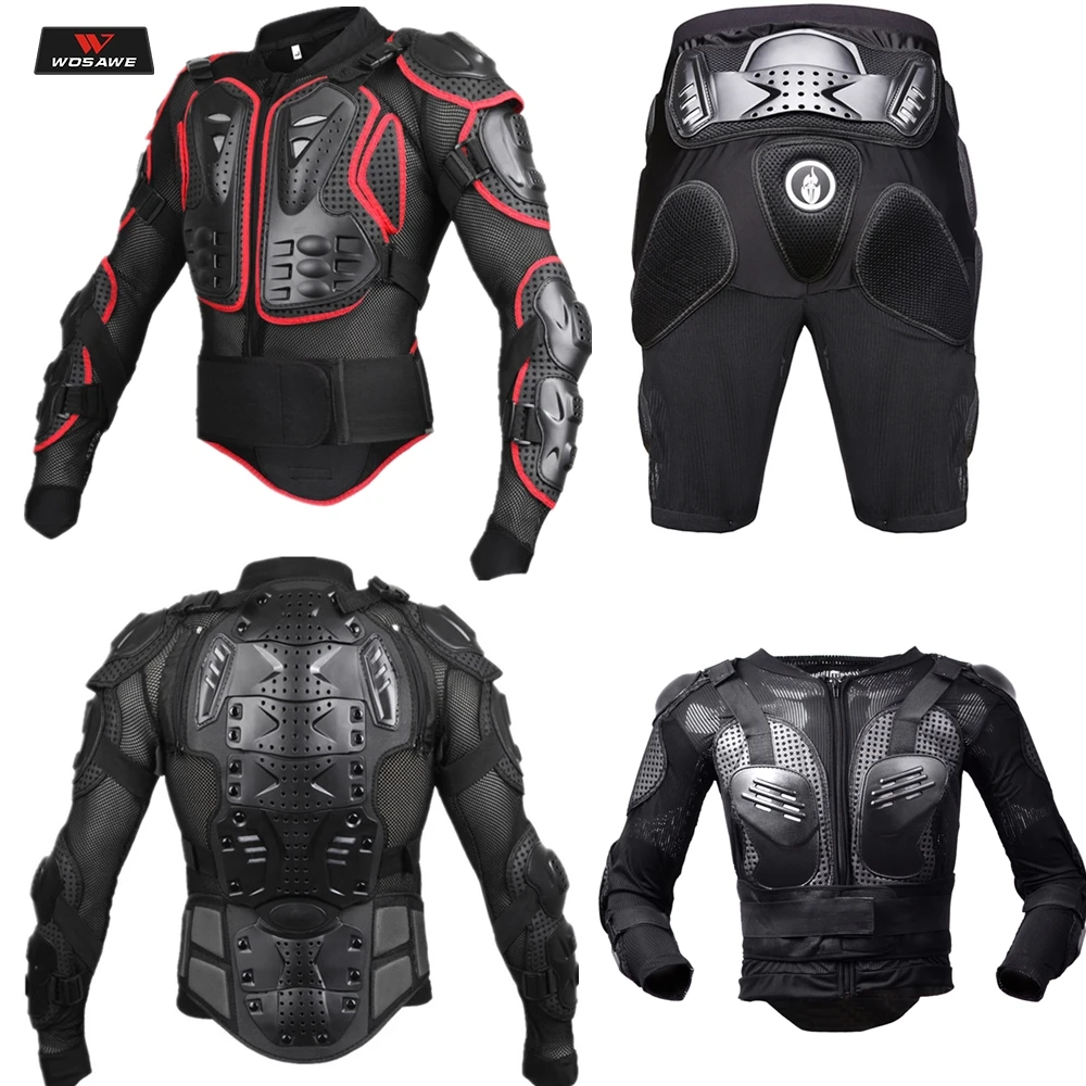 

WOSAWE Men Black RED motorcycle jackets sets Protection Motocross Clothing Moto chest Back Support Clothes Armor Hip Protector