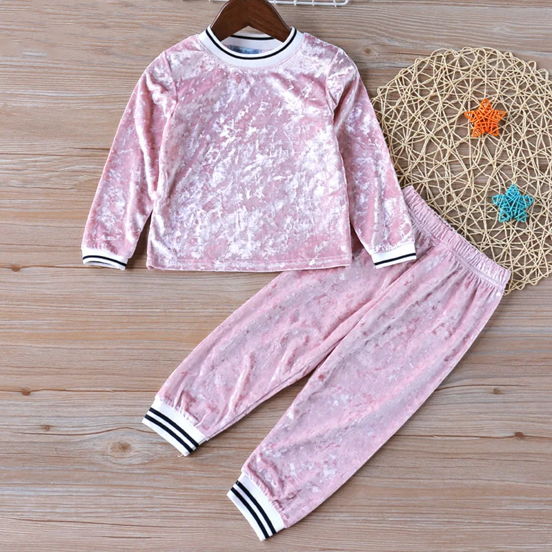 

2019 Kids Clothes Winter Kids Sets Autumn New Girls Long Sleeve Gold Velvet Suit Girls Thanksgiving Outfit Toddler Outfits