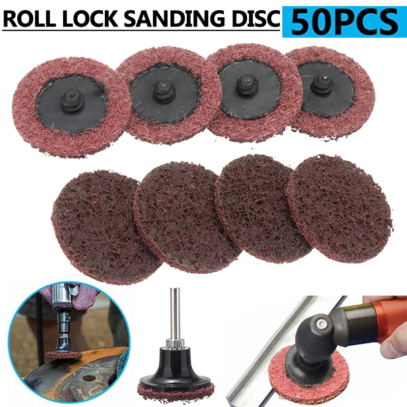 

50pcs 2Inch Medium Roll Lock Surface Sanding Disc Non-Woven Flap Sanding Wheel Fiber Abrasive Polish Grinding Tool