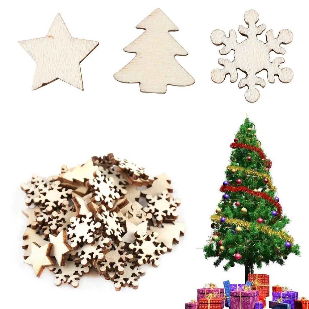 50 шт. рождественские украшения из натурального дерева, снежинка, звезда, дерево, рождественские подвесные Подвески, украшение для стола, конфетти, сделай сам, ремесло