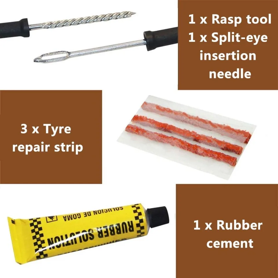 Tubeless Tire Puncture Repair Kit For Motorcycle, Car, Van | Plug & Tool Emergency Kit