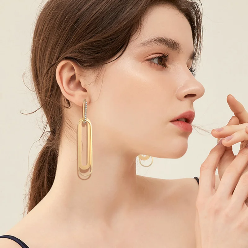

Shineland 2019 Elegant Large statement Hollow Geometric Gold Color Metal Drop Dangle Earrings For Women Trendy Fashion Jewelry