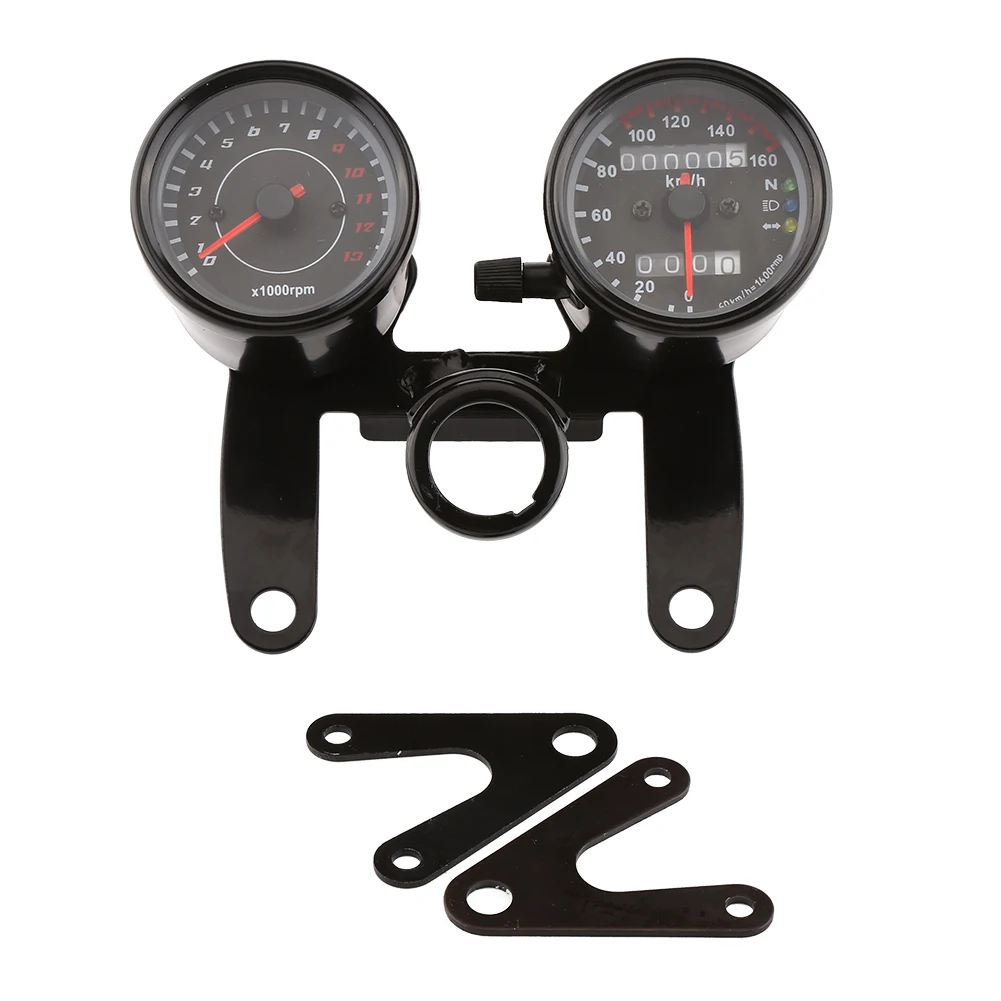 Черный 12V мотоциклов ATV 0-13000 RPM Тахометр металлический Пластик Спидометр двойной Дисплей одометр датчик корпус из нержавеющей стали - Цвет: Черный