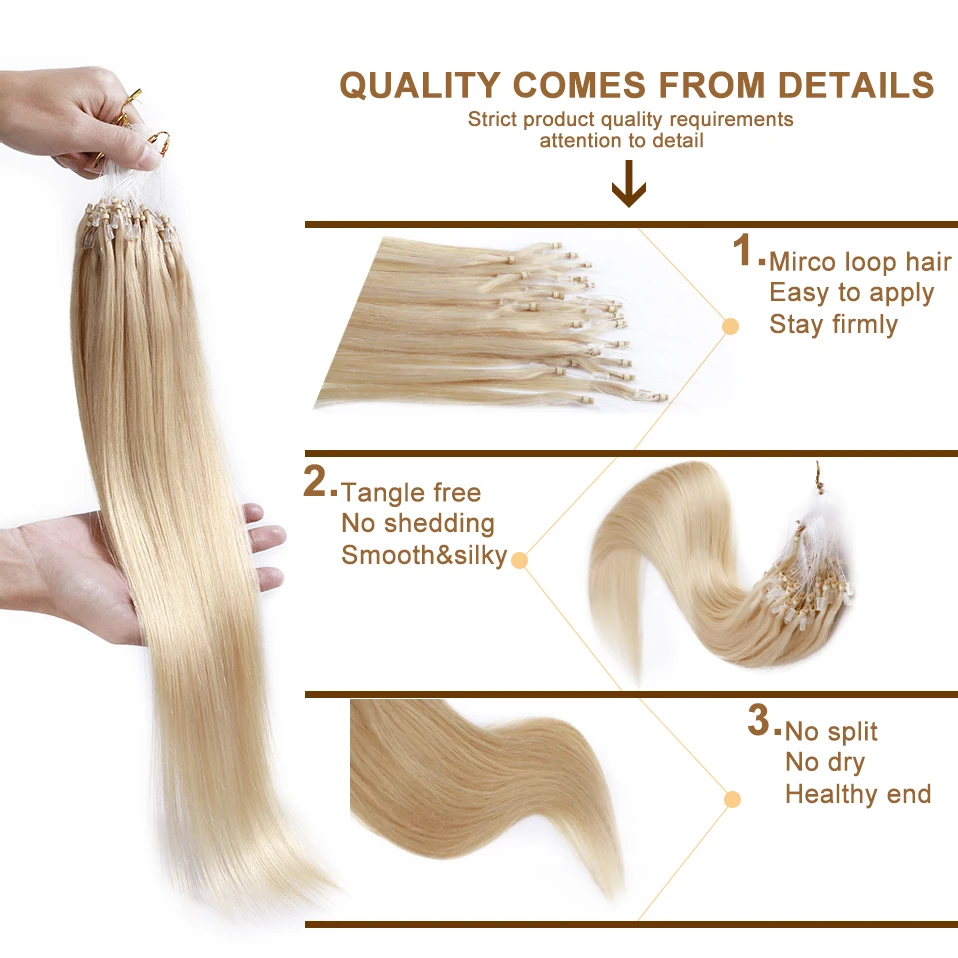 S-noilite 50pcs 1g Micro Loop Human Hair Extension Micro Link Ring Keratin Capsule Straight Natural Hair Bundles Extension
