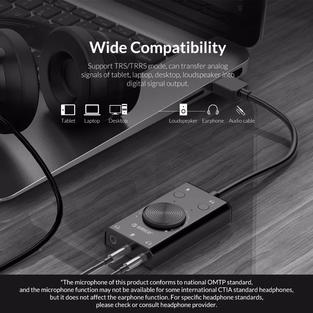 Внешняя звуковая USB карта ORICO портативная 2 в 1 с микрофоном наушниками и 3