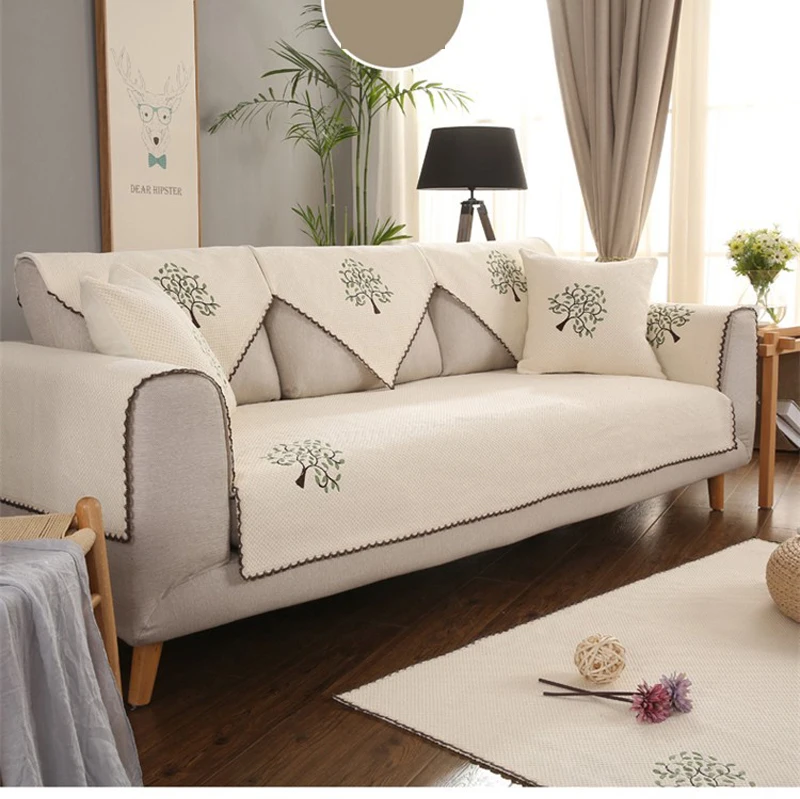 Вышитое дерево slipcovers диван Чехлы Нескользящие хлопковые льняные секционные чехлы для диванов гостиная диван украшение SC013