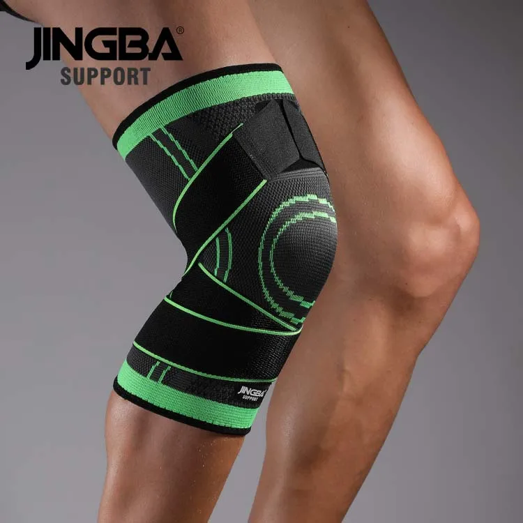 JINGBA SUPPORT Sport Fitness knee brace support Protective gear knee pads Elastic Basketball Volleyball knee protector rodillera - Цвет: Green