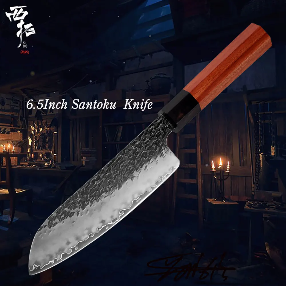 Santoku Knife XITUO нож шеф-повара трехслойный композитный из нержавеющей стали ручной ковки японский кухонный нож Кливер обвалка кирицукэ кулинарный нож - Цвет: Santoku Knife