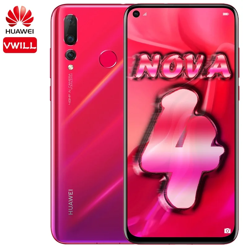 HUAWEI Nova 4, мобильный телефон, 6,4 дюймов, 6 ГБ, 128 ГБ, Kirin 970, четыре ядра, отпечаток пальца, разблокировка лица, GPU Turbo, 4* AI камеры