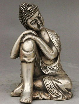 

602 ++++++China Tibetan Buddhism Silver Sleep Shakyamuni Amitabha Buddha Sakyamuni Statue