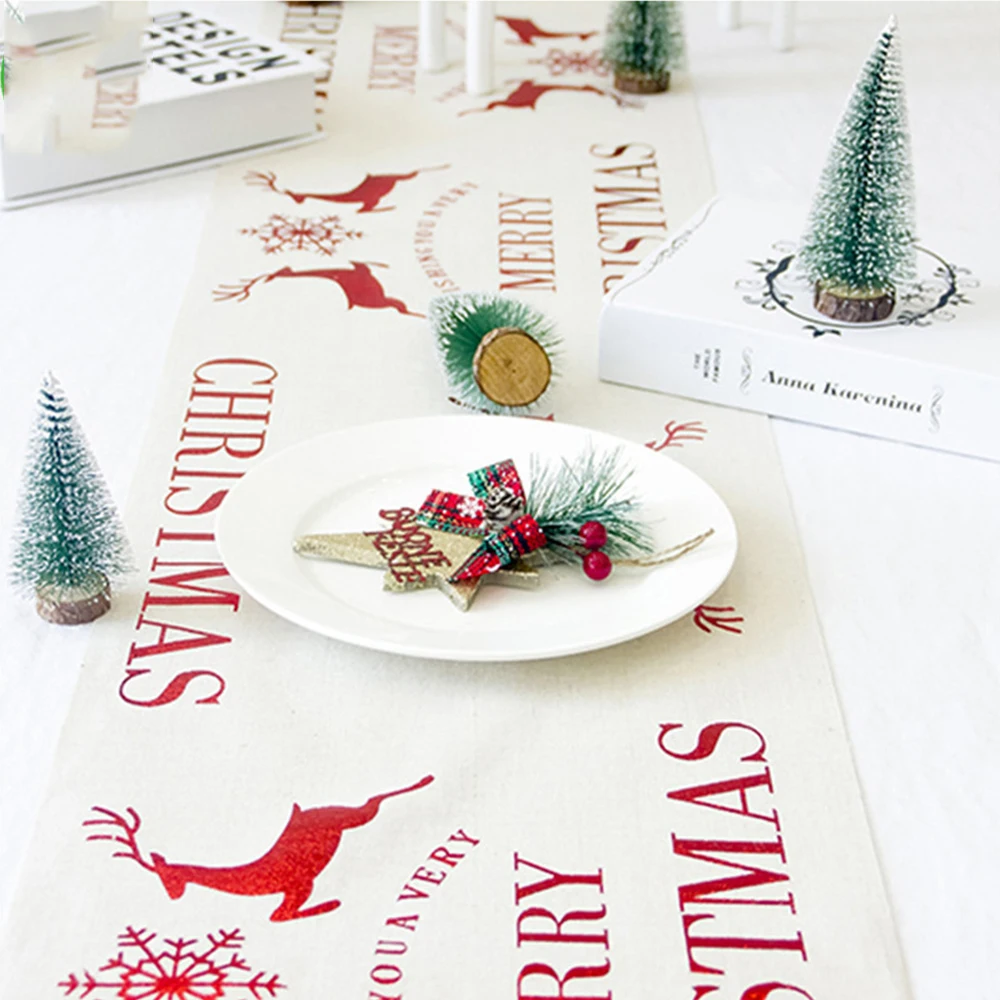 

Christmas Table Runner Mat Tablecloth Christmas Tree Elk Snowflake Flower Tabletop Decoration For Party Event Banquet Home
