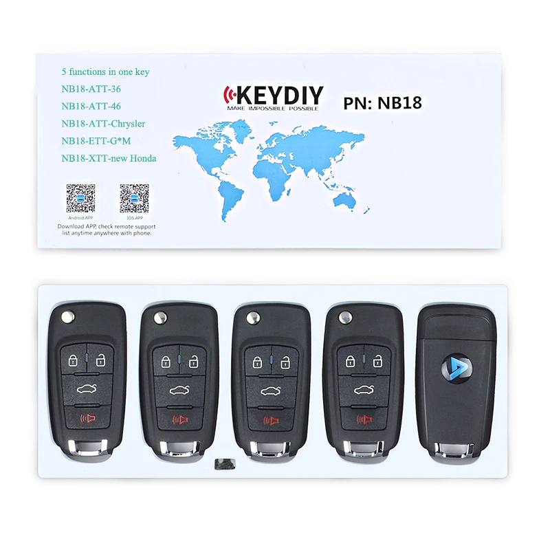 KEYECU 5 шт./лот, KEYDIY NB серии NB18 Многофункциональный дистанционный ключ управления-4 кнопки-для KD900/KD900+/URG200