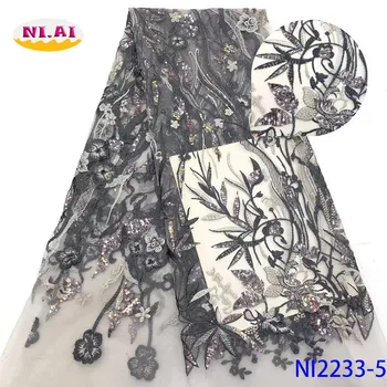 

NIAI African Lace Fabric 2019 High Quality Lace Material Nigerian French Gold Sequins Tulle Mesh Lace Fabrics For Dress NI2233-4