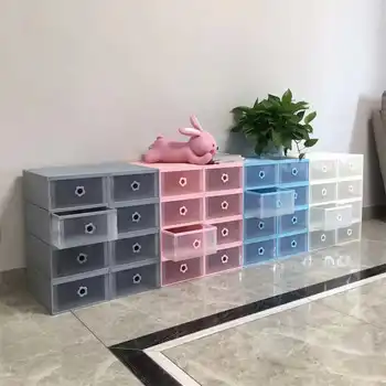 

New 1PCS Foldable Clear Shoes Storage Box Plastic Stackable Shoe Organizer Stackable Box Storage Shoe Box Transparent Drawer Cas