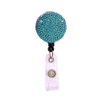 

2Pcs Retractable Round Badge Clips Rhinestone ABS Straps ID Cards Badge Holders Name Tags Work Badges Accessories (Lake Blue)