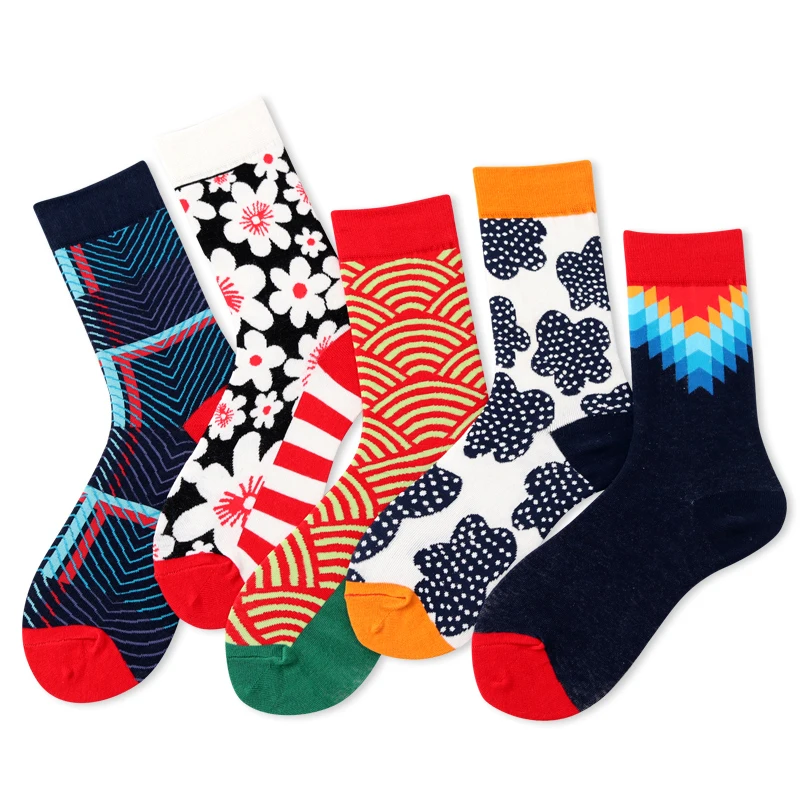 

New Silky Happy Socks British Wind Geometric Hit Color Personality Funny Women Men Unisex Socks Cotton Short Cozy Socks Female