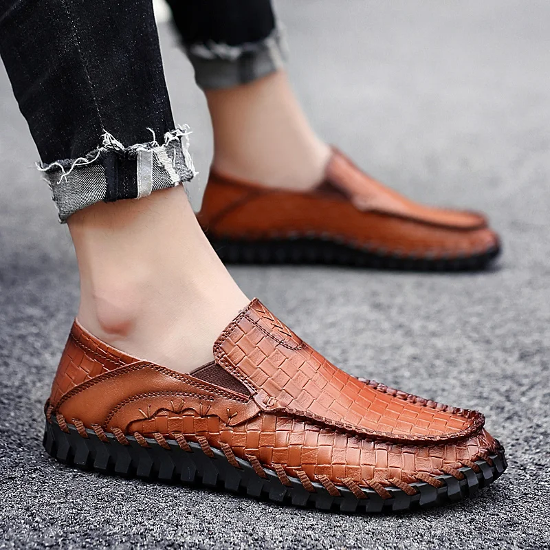 Handmade Genuine Leather men shoes Large size 48 Fashion Men Casual Shoes Autumn Men flats black leather shoes male Footwear