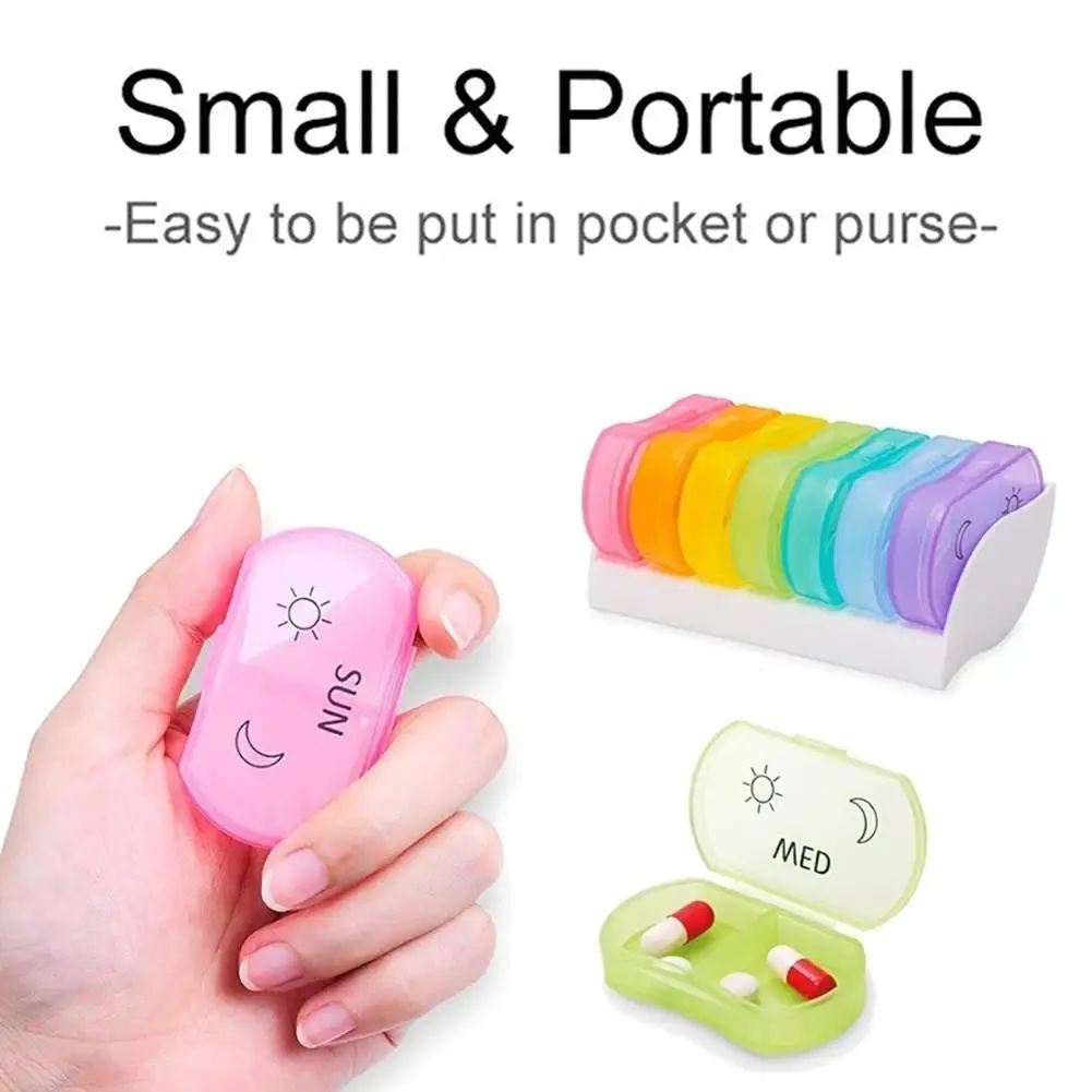 Portable Rainbow 7 Days Pill Medicine Box Travel Weekly Medicine Health Storage Pill Box Organizer Dispenser Pill Cutter Case