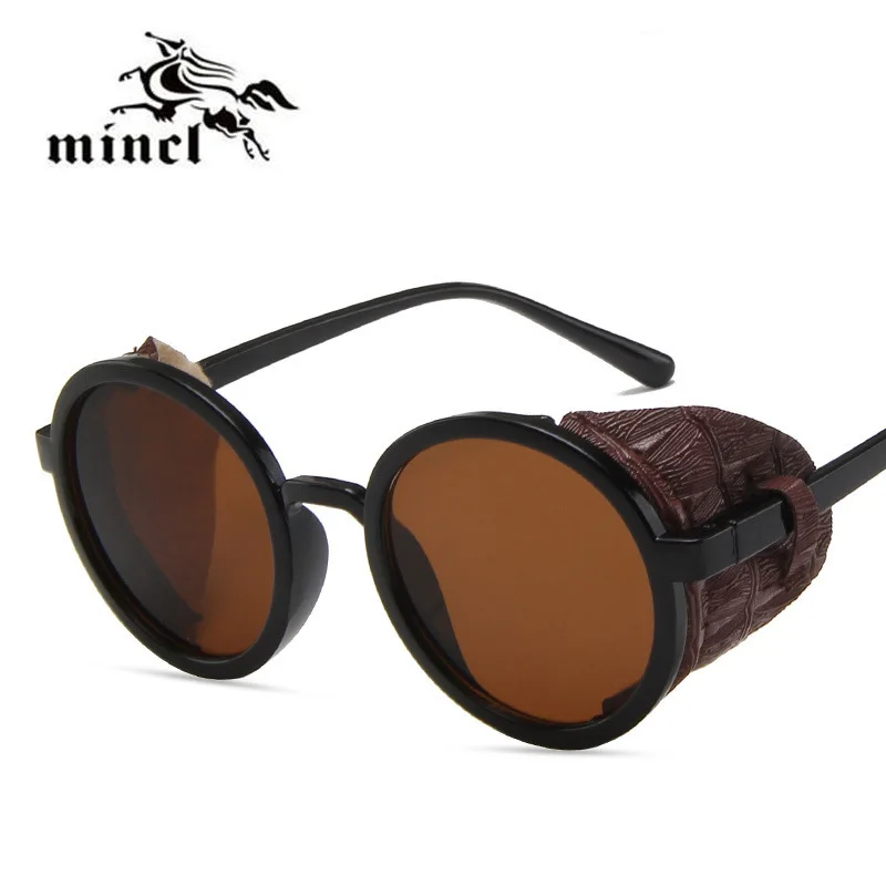 MINCL новые модные одиночные мостовые брендовые панк Солнцезащитные очки для женщин Уникальные Металлические Круглые Солнцезащитные очки женские мужские очки UV400 NX
