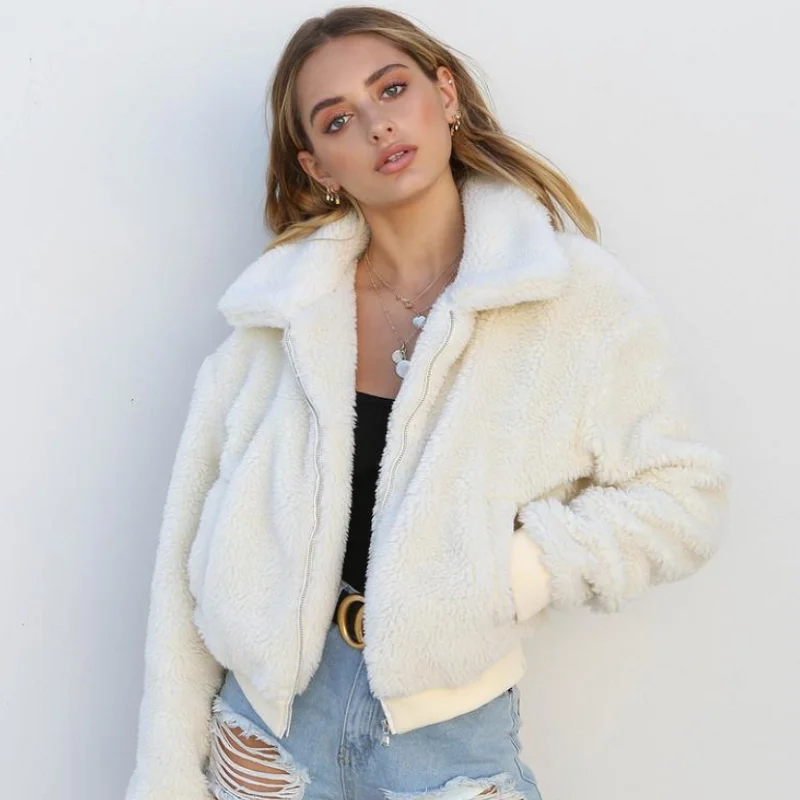 

Elegant Faux Fur Coat Women 2019 Autumn Winter Warm Soft Zipper Fur Jacket Female Plush Overcoat Pocket Casual Teddy Outwear