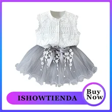 Платье для маленьких девочек, Брендовое Летнее Детское вечернее платье, комплекты, футболки+ платья с вуалью для девочек, детская одежда для 3, 4, 5, 6, 7, 8, 9 лет