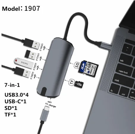 Type C USB C концентратор с 65 Вт PD зарядка SD TF кардридер USB 3,0 концентратор для Macbook Pro Dell XPS 13 15 lenovo ThinkPad huawei MateBook - Цвет: 1907