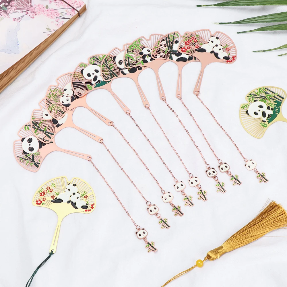 

Cute Panda Metal Bookmark Pendant Hollow Bookmark Book Tassel Pagination Chinese Style Bookmark Kids Office School Stationery