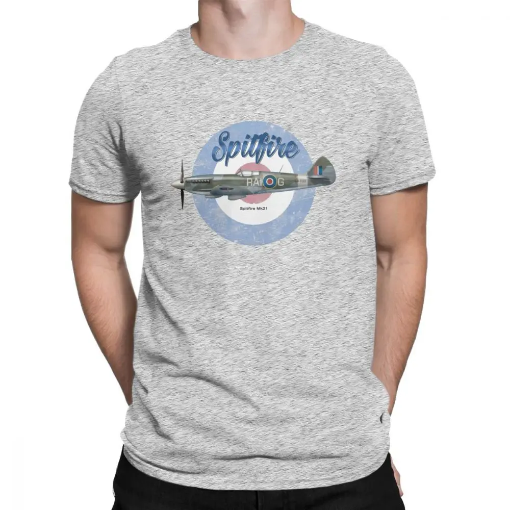 Spitfire/мужские футболки из чистого хлопка; футболки для отдыха; истребитель; WW2; военный пилот; Самолет; самолет; футболка; топы с короткими рукавами - Цвет: Серый