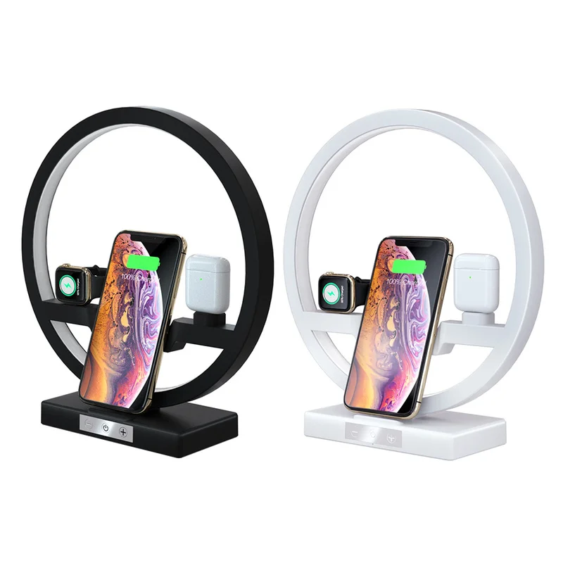 3 IN 1 QI Fast Wireless Charger Dock LED Table Desk Lamp for iPhone 11 Pro Max Apple Watch iWatch 1 2 3 4 Airpods Charger Holder