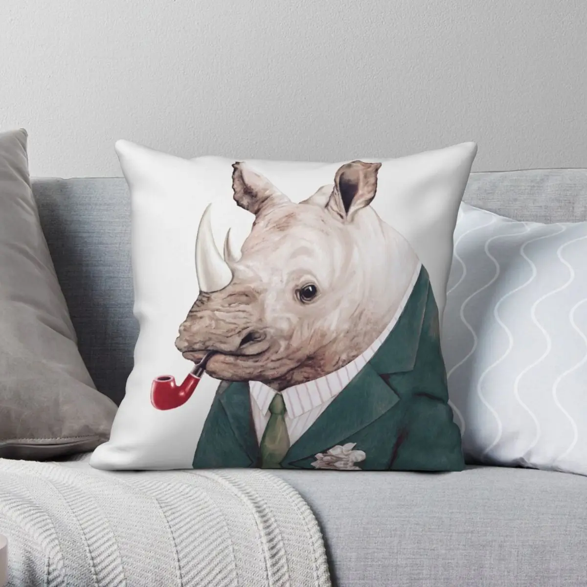 

Rhinoceros Green Square Pillowcase Polyester Linen Velvet Creative Zip Decor Throw Pillow Case Home Cushion Case Wholesale