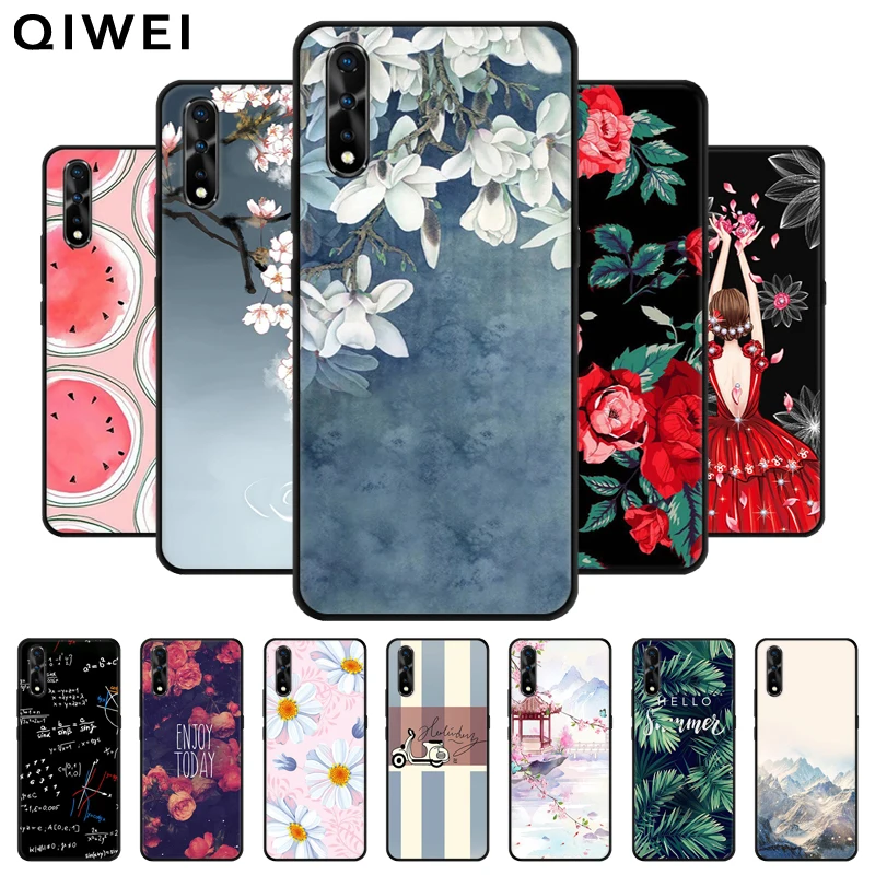 

6.38'' Coque For Vivo V17 Neo Case Flower Painted Black Bumper Soft silicone Cover For Vivo V17Neo V 17 Neo Phone Back Cases