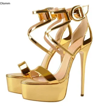 

Olomm 2020 Women Platform Sandals Sexy Thin High Heels Sandals Nice Open Toe Gorgeous Gold Party Shoes Women US Plus Size 5-15