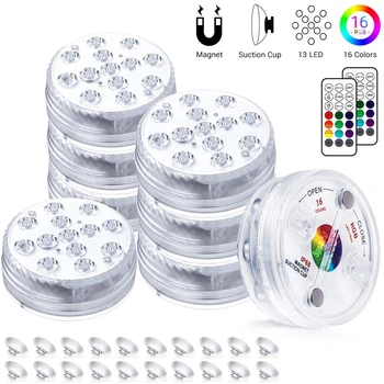 

13LEDs Submersible Light with Magnetic Underwater Night Light IP68 Waterproof for Vase Swimming Pool Decoration 16color RGB Lamp