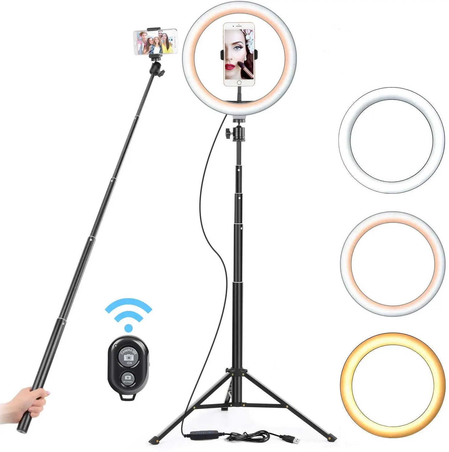 16 26cm USB LED Ring Light Photography Flash Lamp With 130cm Tripod Stand For Makeup Youtube VK Tik Tok Video Dimmable Lighting