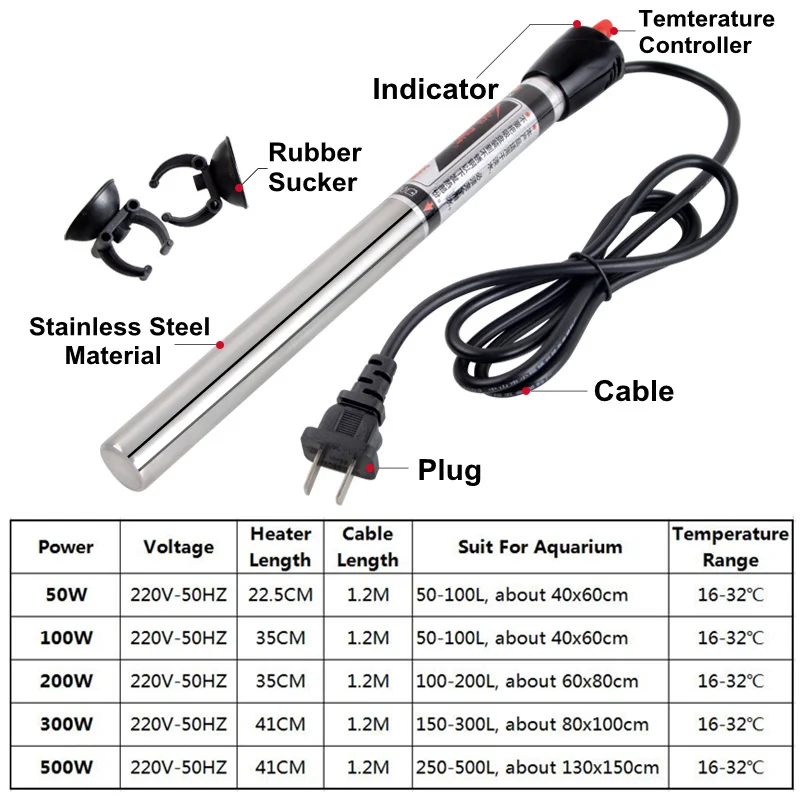 220 В контроллер температуры для аквариума из нержавеющей стали погружной Регулируемый водонагреватель для аквариума нагревательные стержни для аквариума